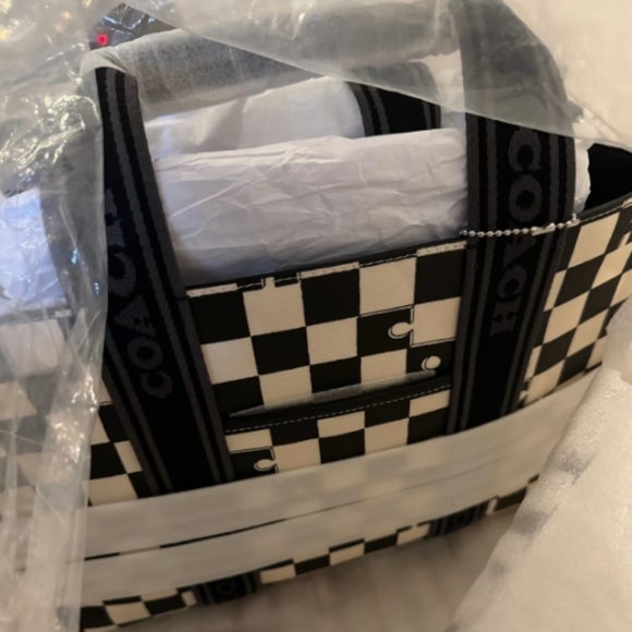 Checkered Coach Tote Bag with accessories. - Picture 2 of 2
